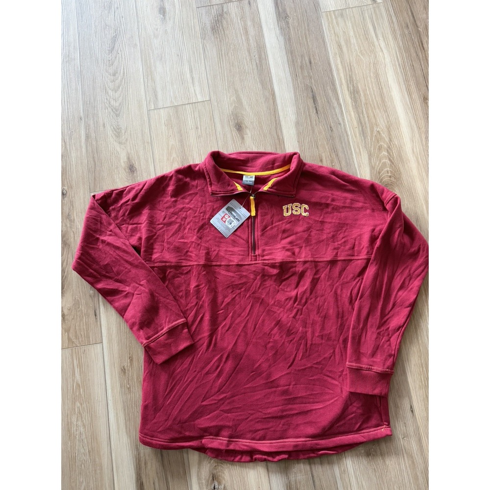 USC Trojans Womens Quarter Zip Double Sided Red Bejeweled Logo Sz L Stadium NWT!